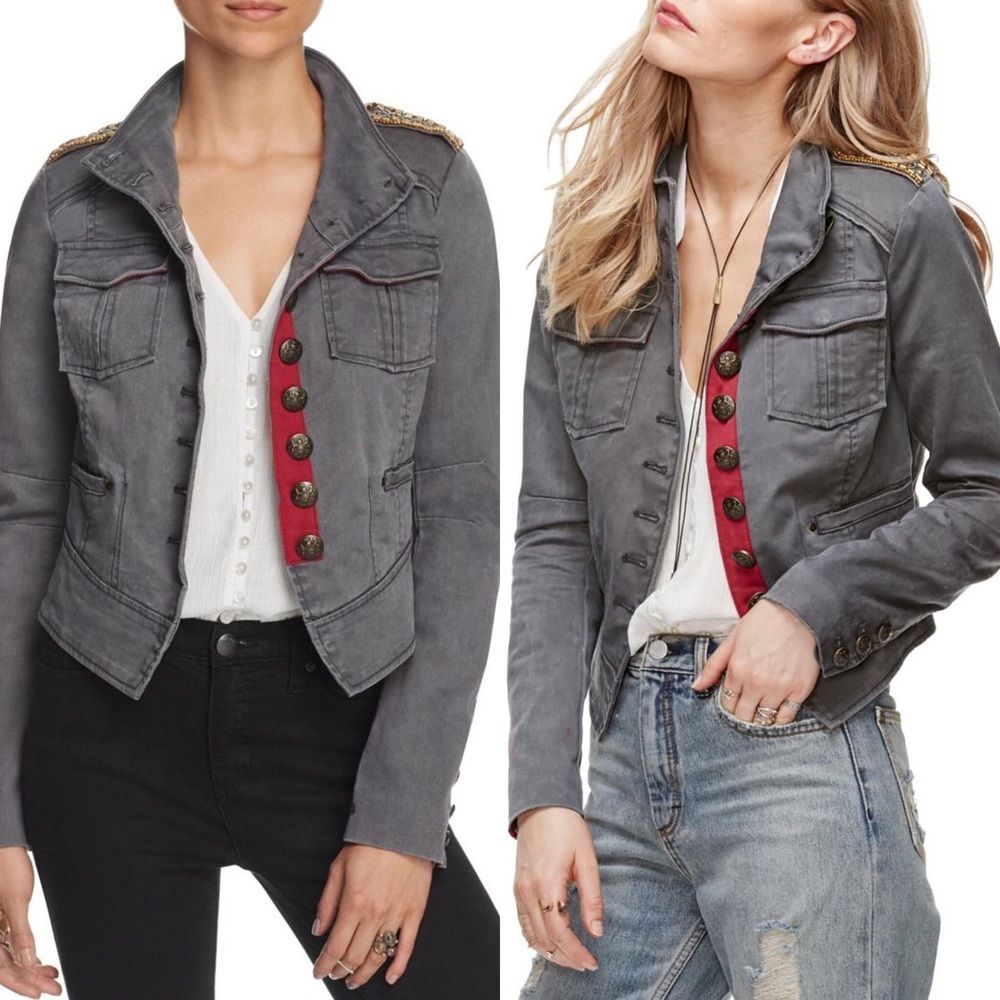 [Free People] Gray Shrunken Officer Jacket